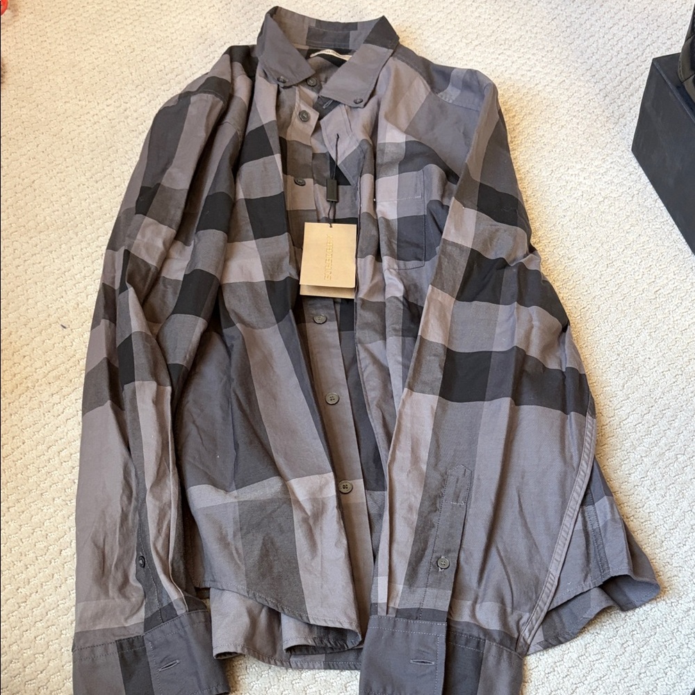 Burberry Men's Black and Gray Plaid Shirt Jacket